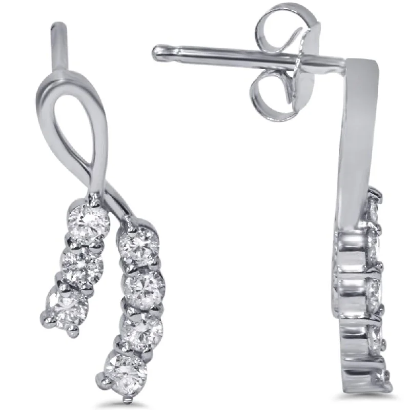 1/2ct Diamond Ribbon Journey Earrings White Gold Studs