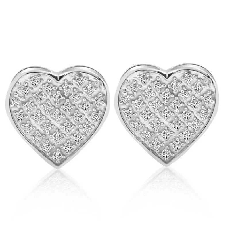 1/4 Ct Diamond Heart Studs Screw Back Earrings White or Yellow Gold 10.5mm Wide