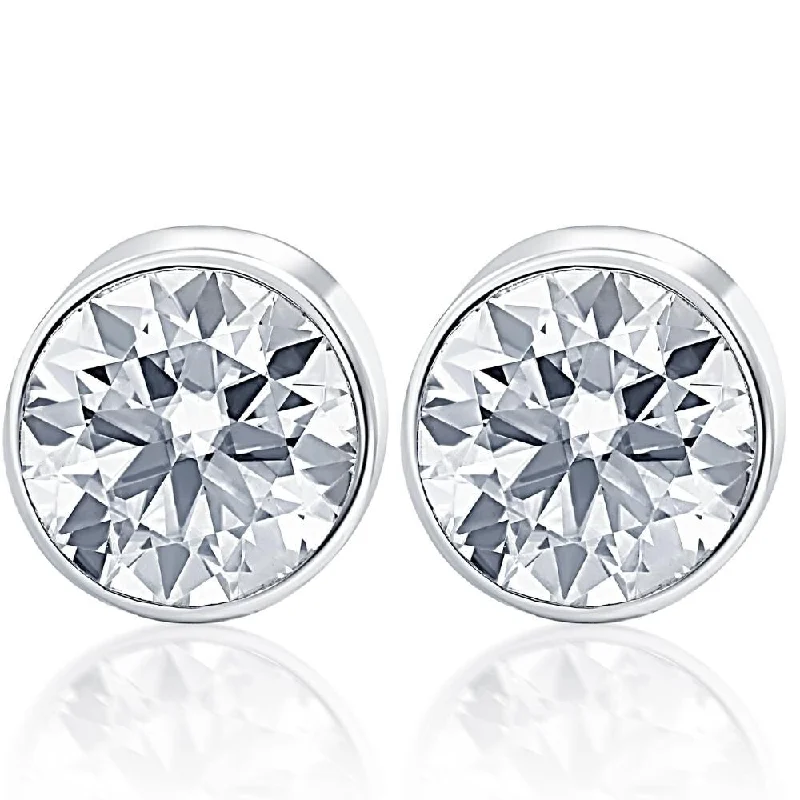 1.50Ct Round Brilliant Cut Natural Quality VS2-SI1 Diamond Stud Earrings in Gold Round Bezel Setting