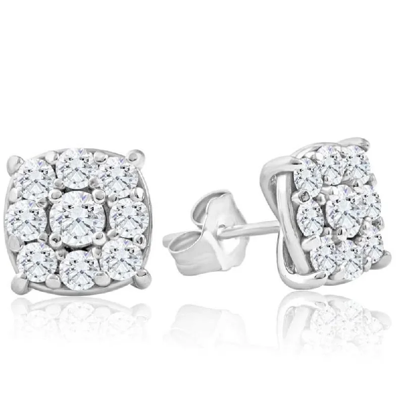 1 Ct TW Cushion Halo Studs White Gold Women's Earrings