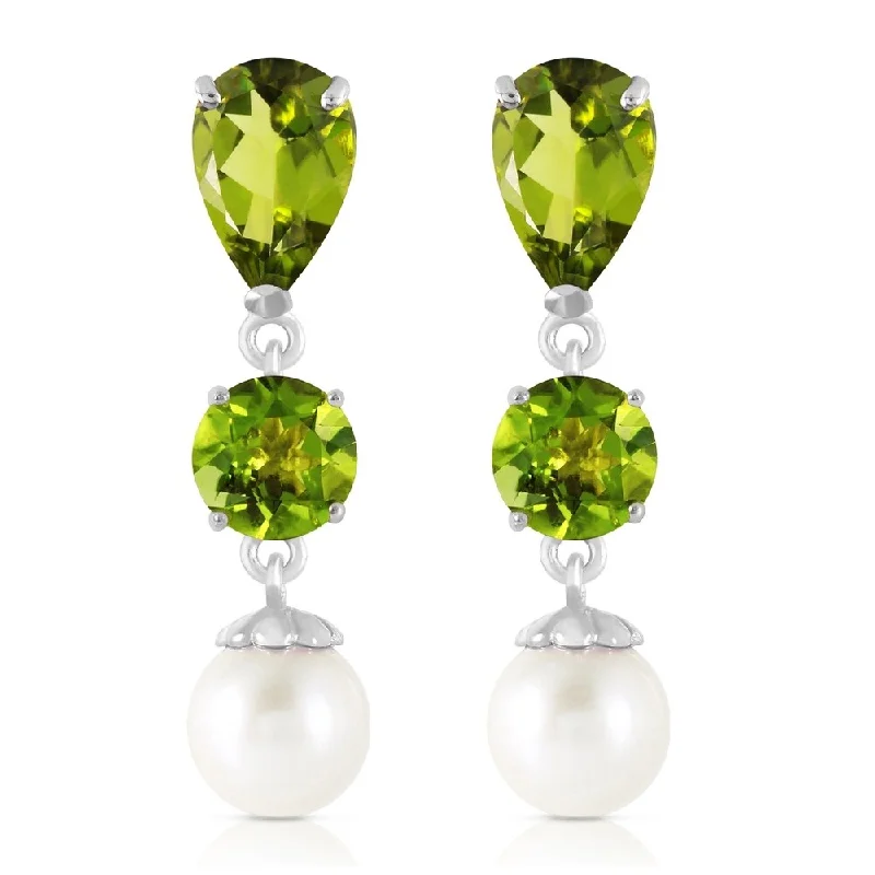 10.5 Carat 14K Solid White Gold Chandelier Earrings Peridot pearl