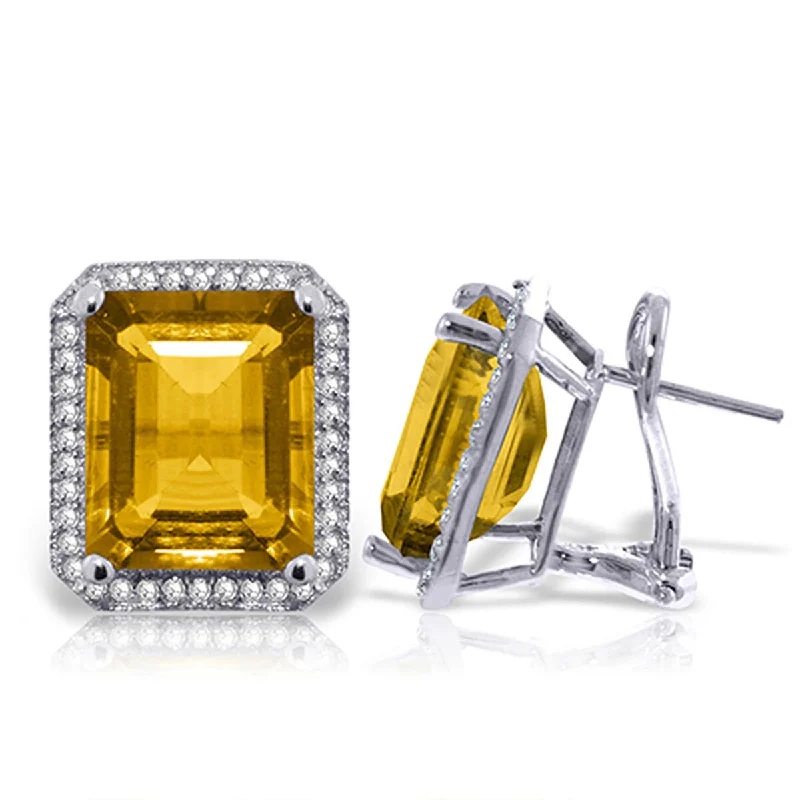 10.8 Carat 14K Solid Gold Natural Octagon Citrine Diamond Earrings