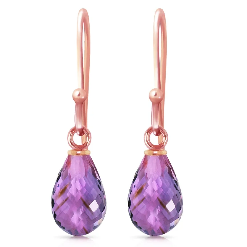 14K Solid Gold Fish Hook Amethyst Gemstone Earrings