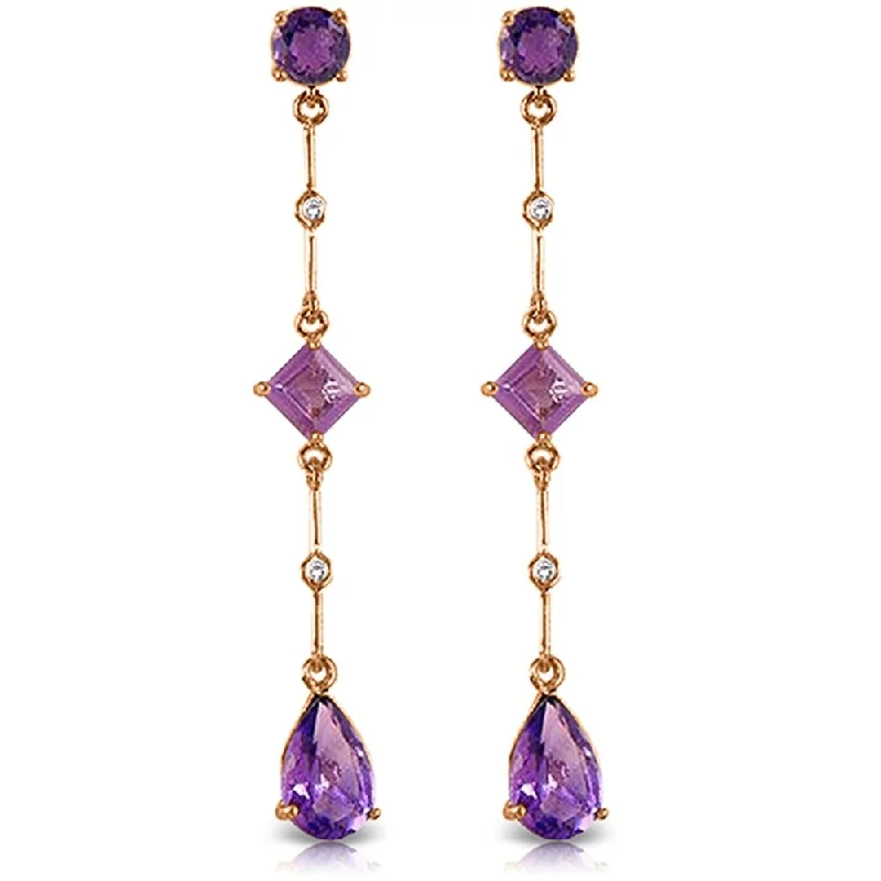 14K Solid Rose Gold Chandelier Earrings with Diamonds & Amethysts