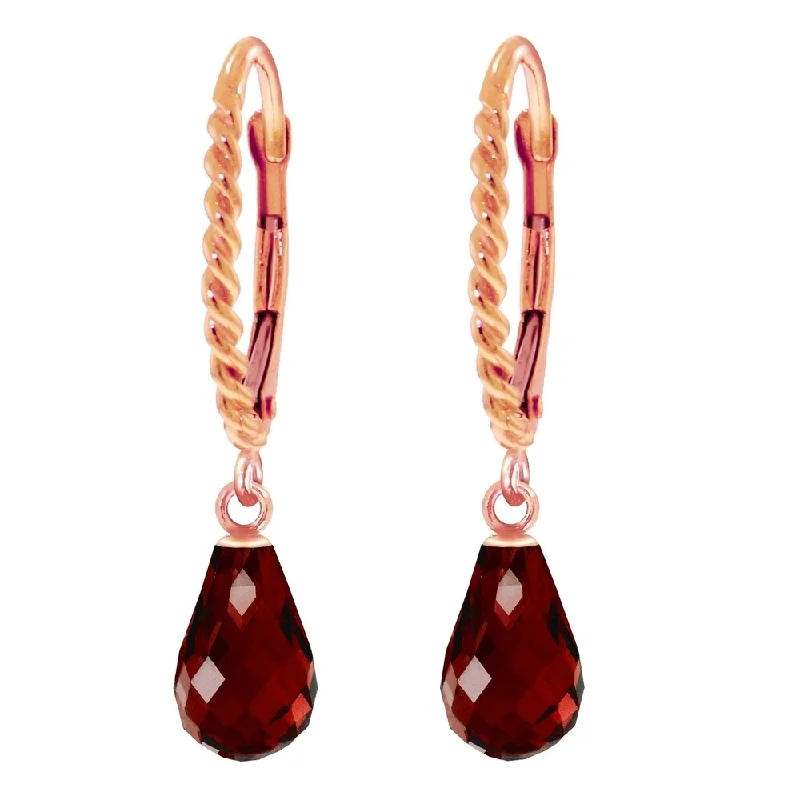 14K Solid Rose Gold Leverback Earrings with Briolette Garnets