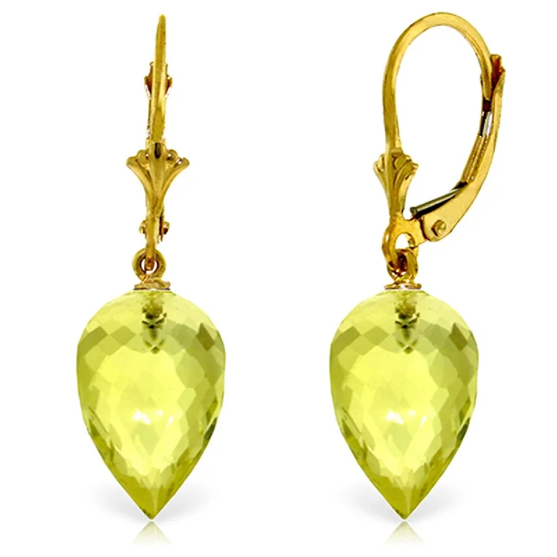 18 Carat 14K Solid Gold Pointy Briolette Drop Lemon Quartz Earrings