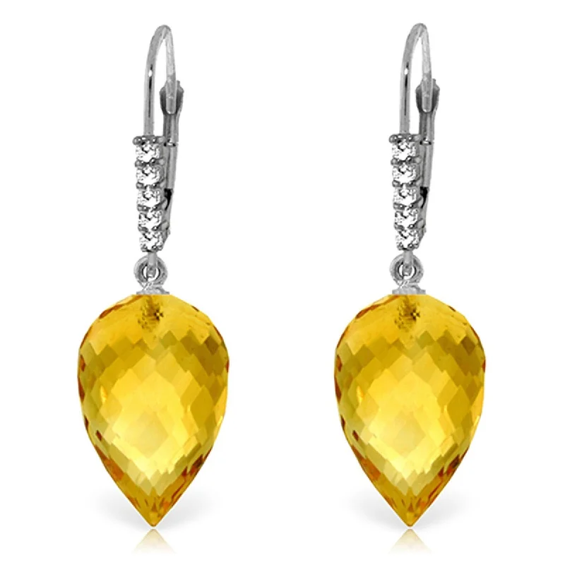 19.15 Carat 14K Solid Gold Drop Briolette Citrine Diamond Earrings