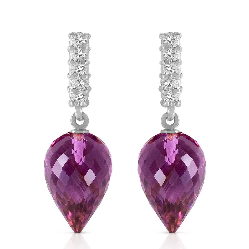 19.15 CTW 14K Solid White Gold Wondrous Delight Amethyst Diamond Earrings