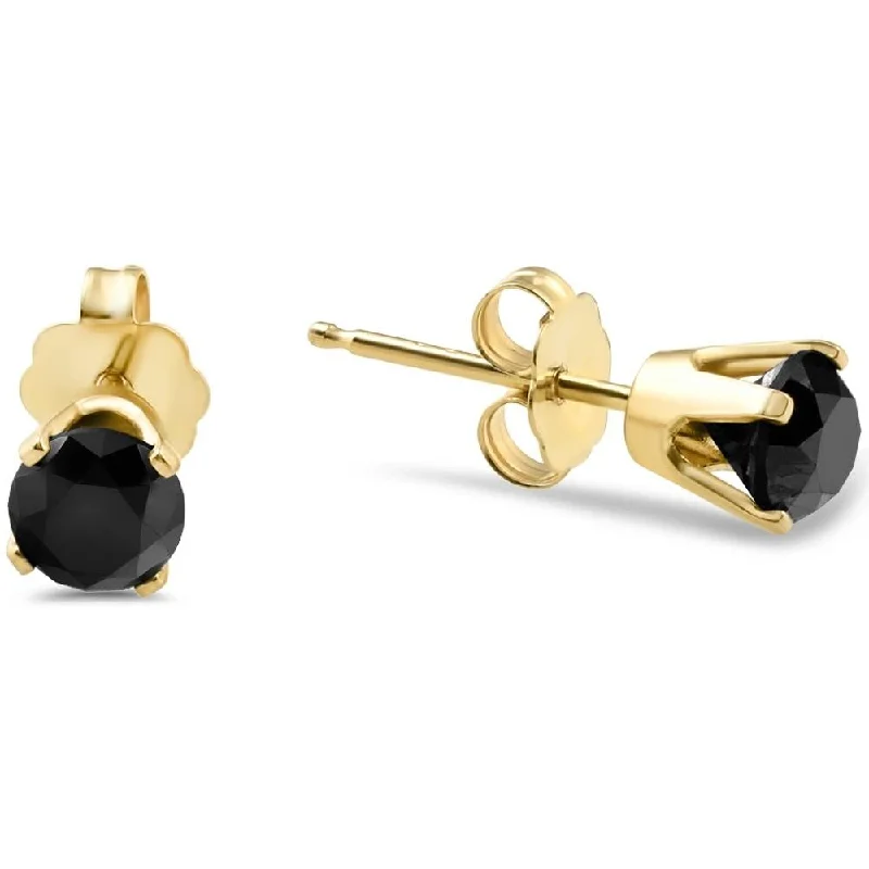 1ct Black Diamond Studs in Yellow Gold