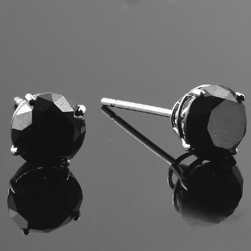 2 1/2ct Black Diamond Studs Womens Earrings White Gold