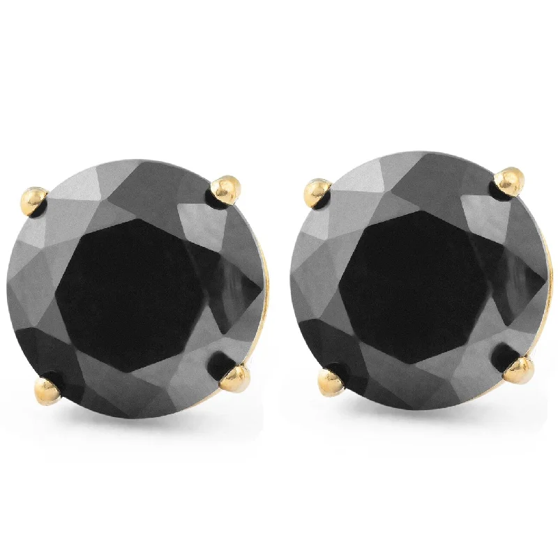 2 1/4Ct Black Diamond Studs Yellow Gold Earrings