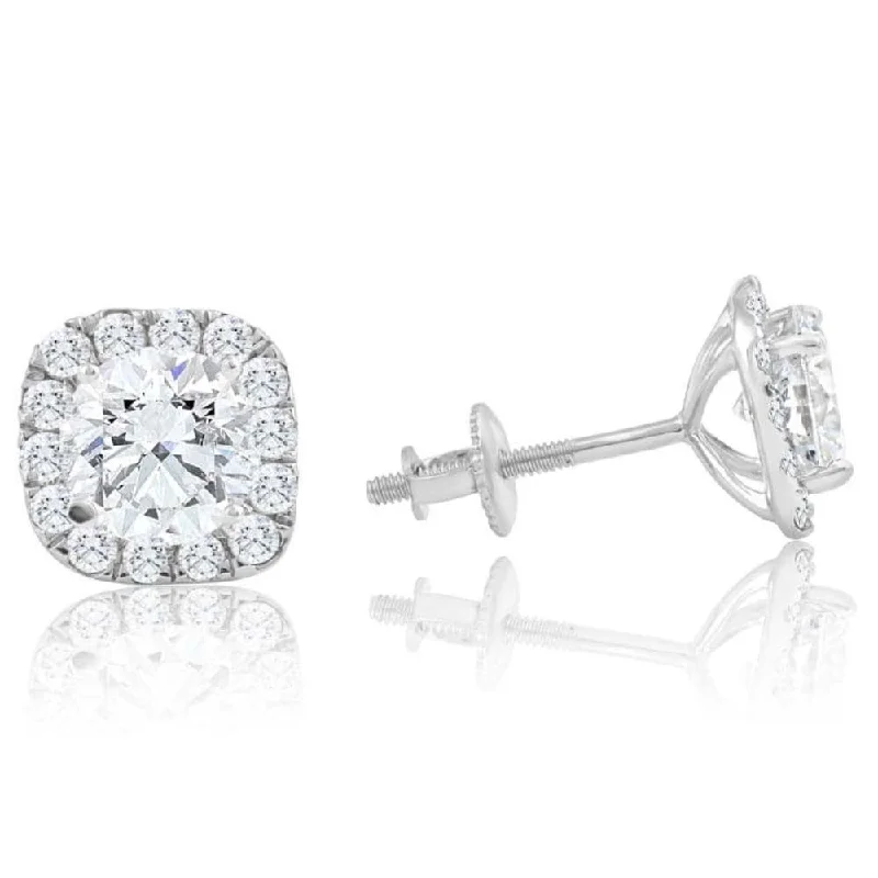 2 1/4Ct Cushion Halo Diamond Screw Back Studs White Gold Enhanced Earrings