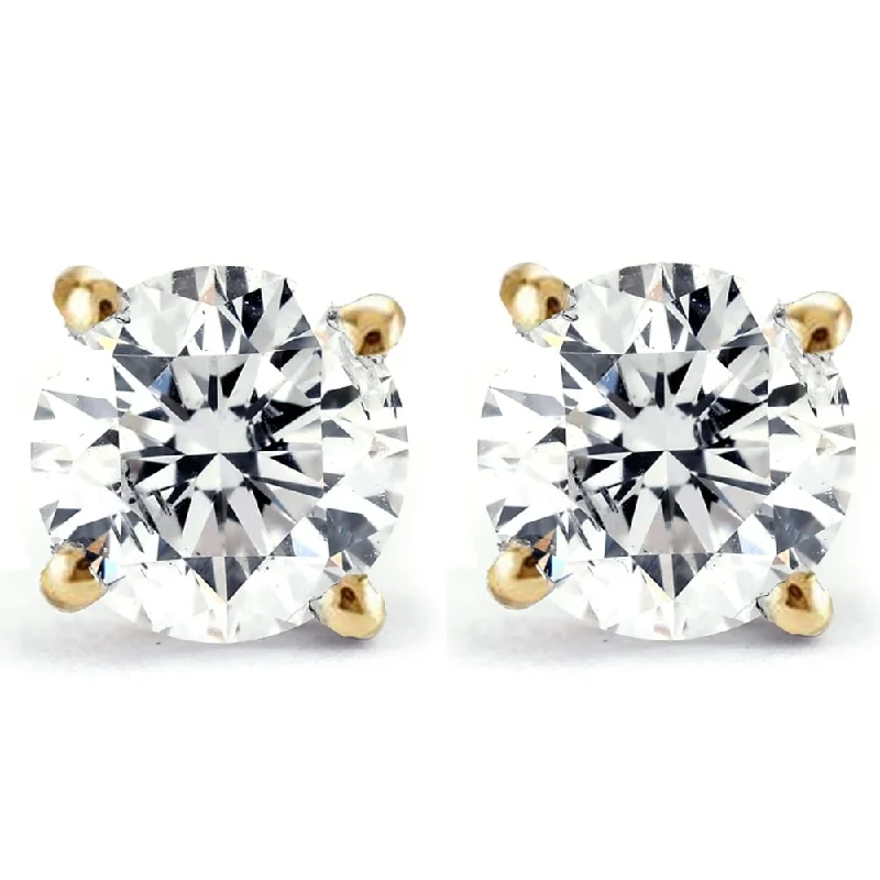 2 Ct Diamond Studs With Screw Backs Yellow Gold