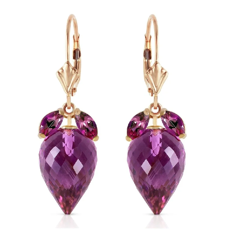 20 Carat 14K Solid Gold Earrings Pointy Briolette Amethyst