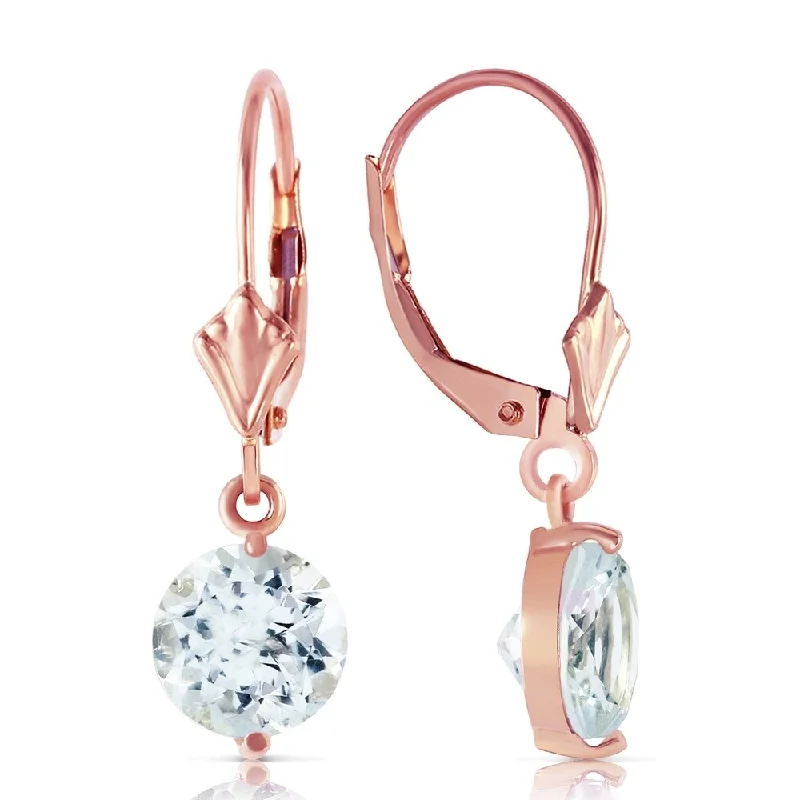 3.1 Carat 14K Solid Rose Gold Round Aquamarine Leverback Earrings