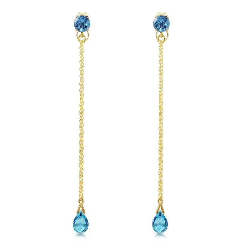 3.15 Carat 14K Solid Gold Chandelier Earrings Natural Blue Topaz