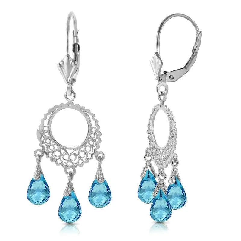 3.75 CTW 14K Solid White Gold Chandelier Earrings Blue Topaz