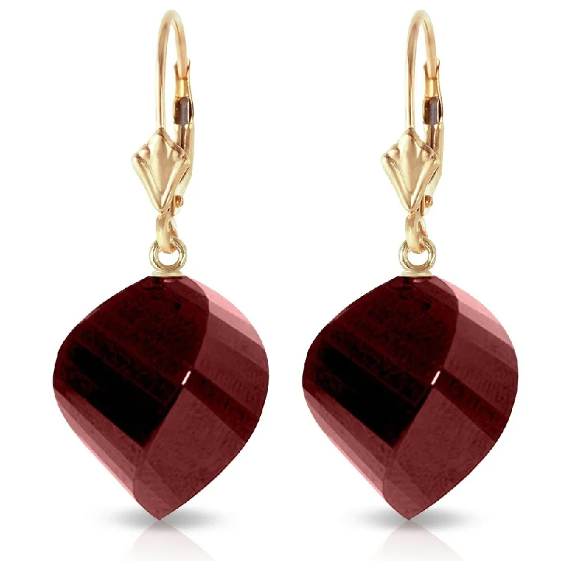 30.5 Carat 14K Solid Gold Leverback Earrings Twisted Briolette Ruby