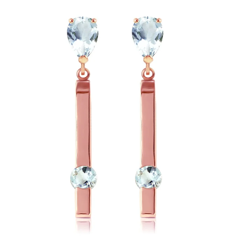 4.25 Carat 14K Solid Gold Drop Bar Earrings Aquamarine Gemstone