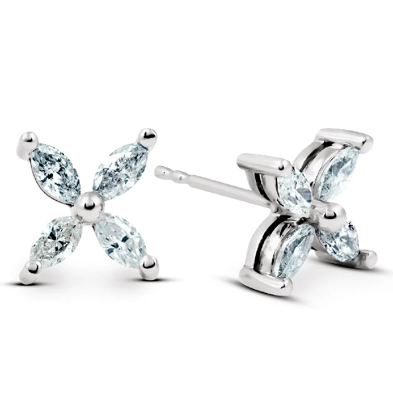 5/8ct Diamond Eight-Stone Marquise Studs White Gold Womens Earrings