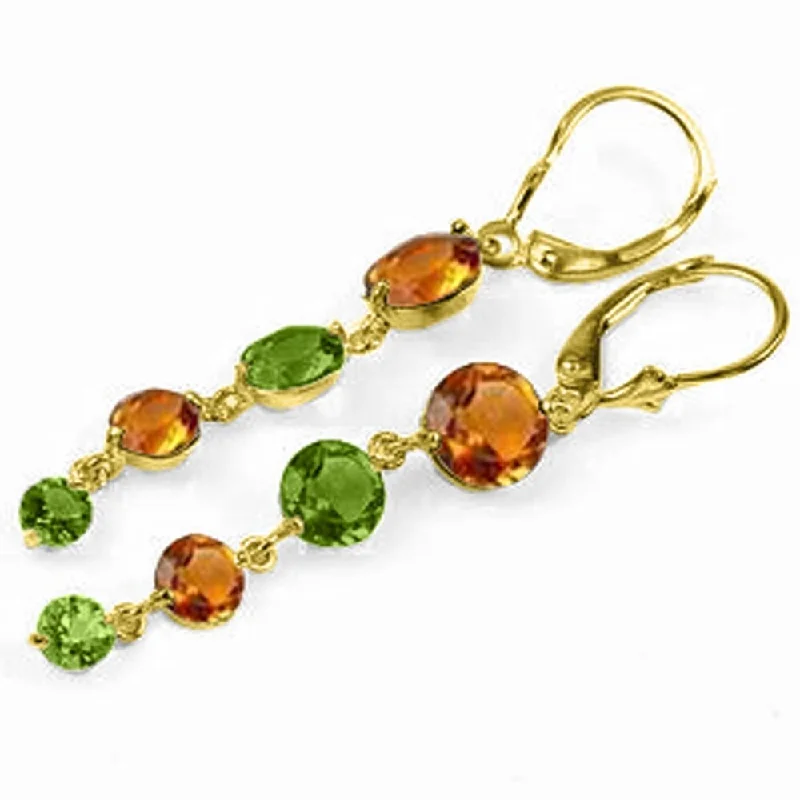 7.8 CTW 14K Solid Gold Chandelier Earrings Citrine Peridot