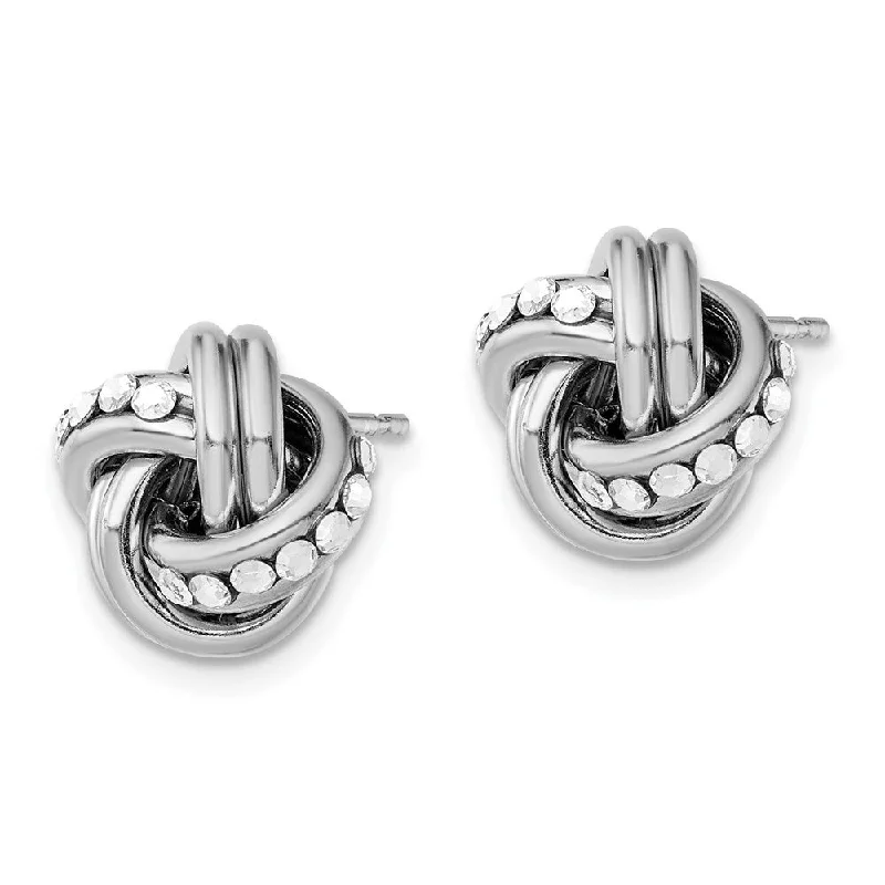 925 Sterling Silver Rhod. Textured Love Knot Earrings (L-12.15 mm, W-11.7 mm)