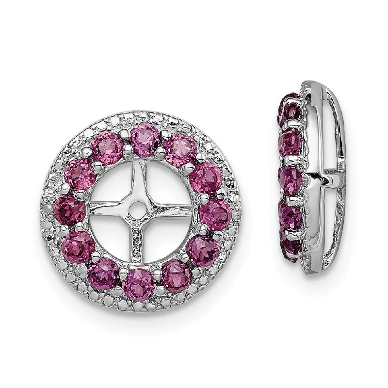 925 Sterling Silver Rhodium Diamond and Rhodolite Gemstone Earring Jacket (L-12 mm, W-12 mm)