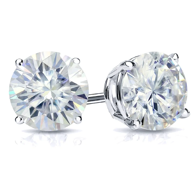 Auriya 1 carat TW Round Moissanite Stud Earrings 18k Gold 4-Prong Basket - 5 mm