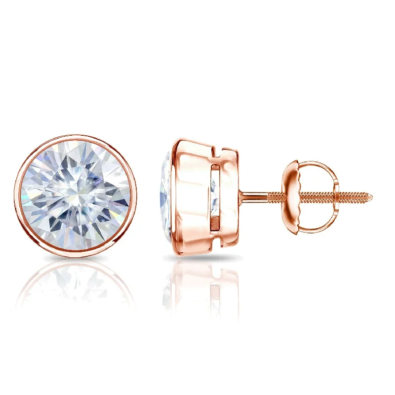 Auriya 14k Gold 2 1/2ctw Bezel-set Round Moissanite Stud Earrings - 7 mm