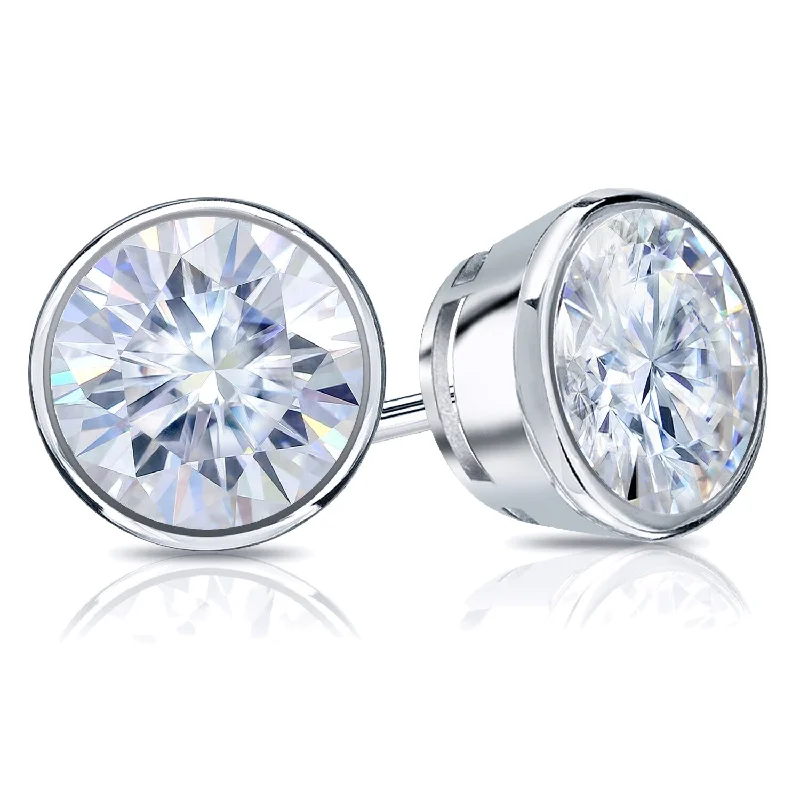 Auriya 14k Gold 3 1/2ctw Bezel-set Round Moissanite Stud Earrings - 7.8 mm