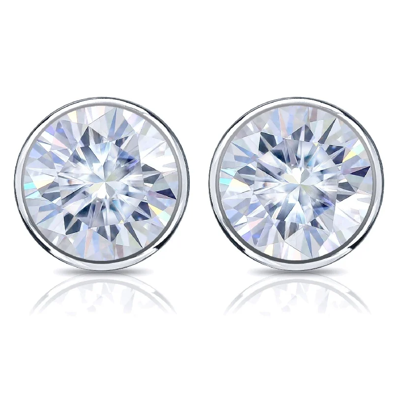 Auriya 14k Gold 6ct TGW Round Brilliant Moissanite Bezel Stud Earrings