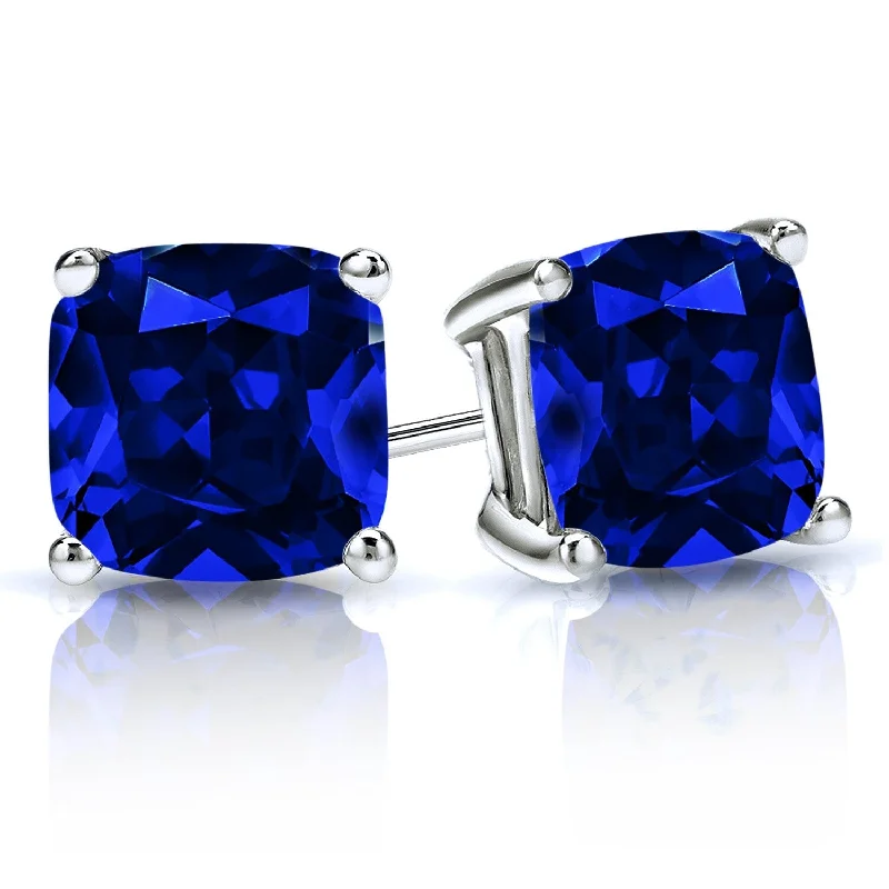 Auriya 14k Gold Lab Grown Gemstone Blue Sapphire Stud Earrings Cushion 0.25 to 5.00 ct. tw. 4-Prong Basket Screw-Back