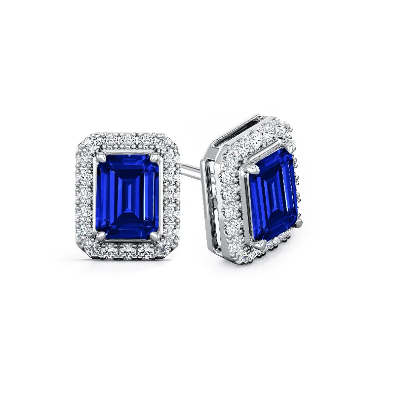 Auriya 14k Gold Lab Grown Gemstone Blue Sapphire Stud Earrings Emerald 0.25 to 5.00 ct. tw. Halo Screw-Back