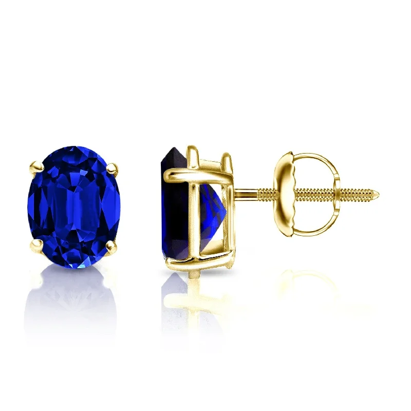 Auriya 14k Gold Lab Grown Gemstone Blue Sapphire Stud Earrings Oval 0.25 to 5.00 ct. tw. 4-Prong Basket Screw-Back