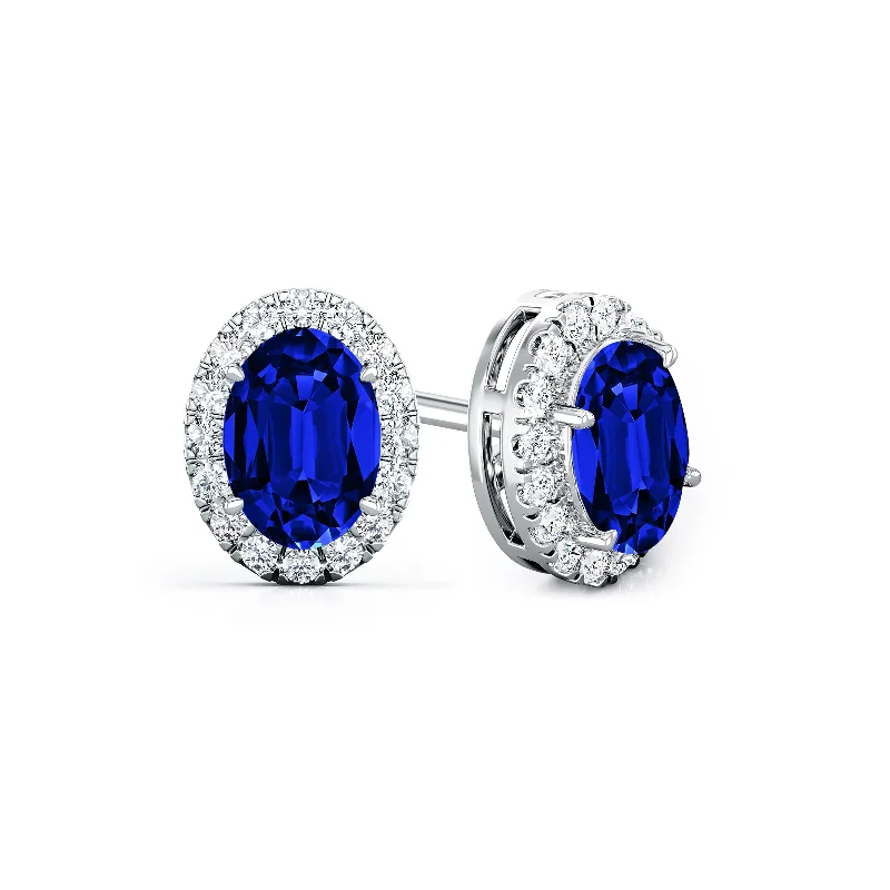 Auriya 14k Gold Lab Grown Gemstone Blue Sapphire Stud Earrings Oval 0.25 to 5.00 ct. tw. Halo Screw-Back