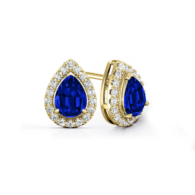 Auriya 14k Gold Lab Grown Gemstone Blue Sapphire Stud Earrings Pear 0.25 to 5.00 ct. tw. Halo Screw-Back