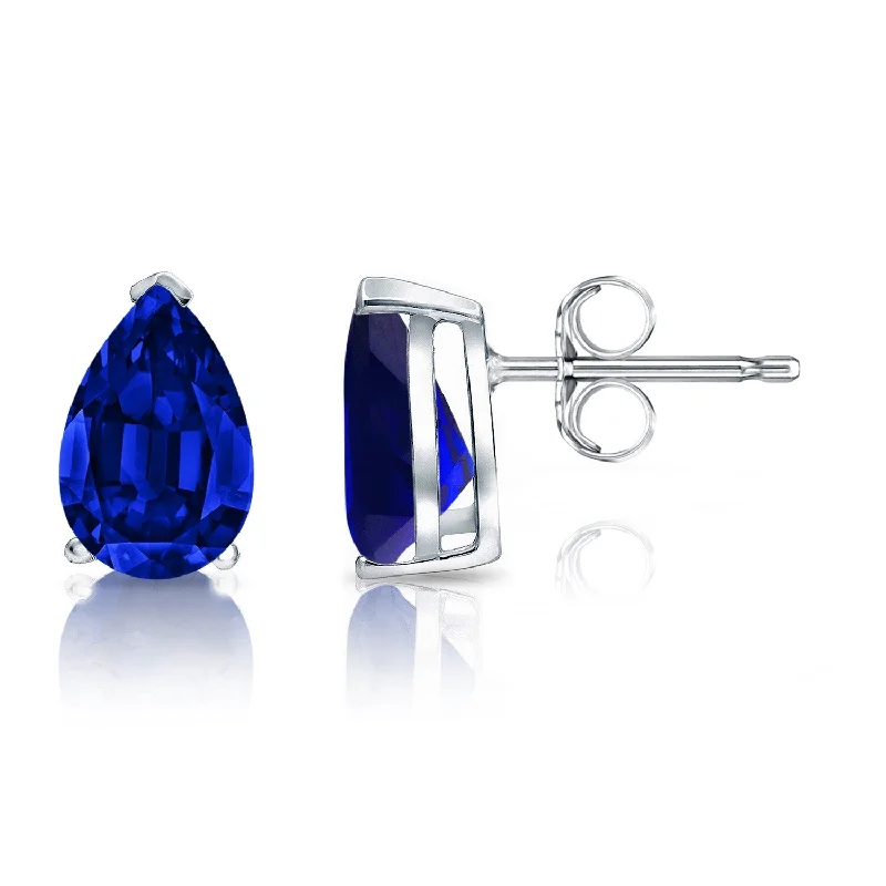 Auriya 14k Gold Lab Grown Gemstone Blue Sapphire Stud Earrings Pear 0.25 to 5.00 ct. tw. V-End Prong Push-Back