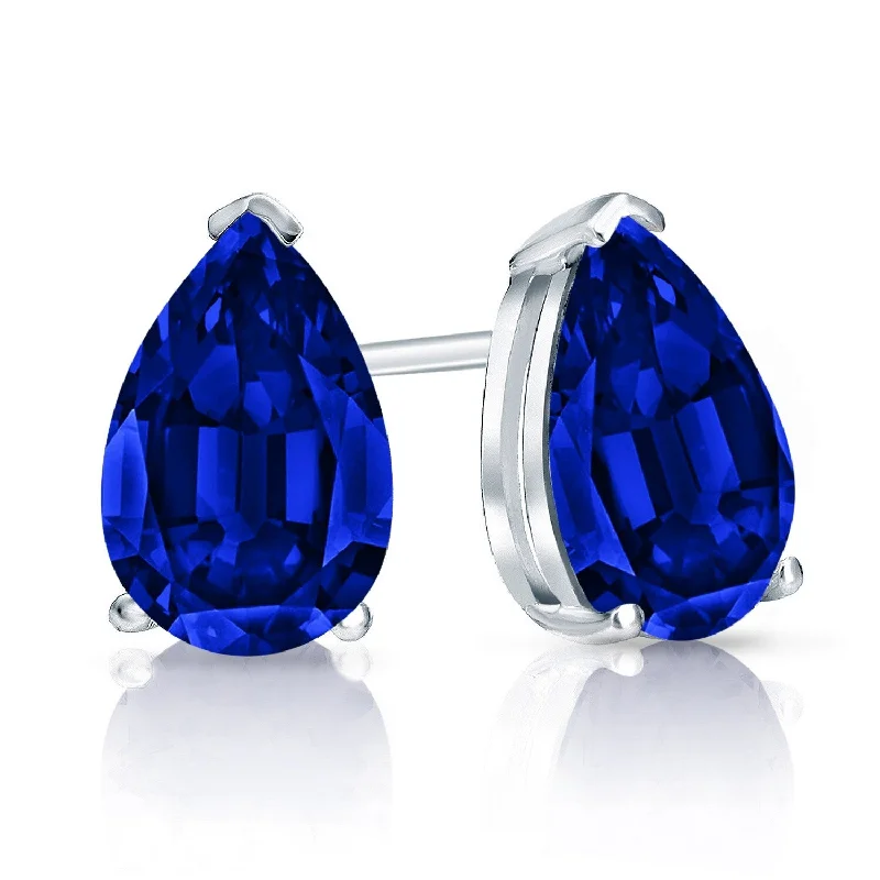 Auriya 14k Gold Lab Grown Gemstone Blue Sapphire Stud Earrings Pear 0.25 to 5.00 ct. tw. V-End Prong Screw-Back