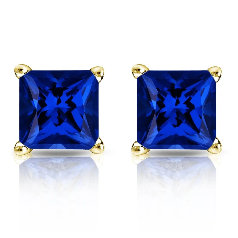 Auriya 14k Gold Lab Grown Gemstone Blue Sapphire Stud Earrings Princess 0.25 to 5.00 ct. tw. 4-Prong Basket Screw-Back