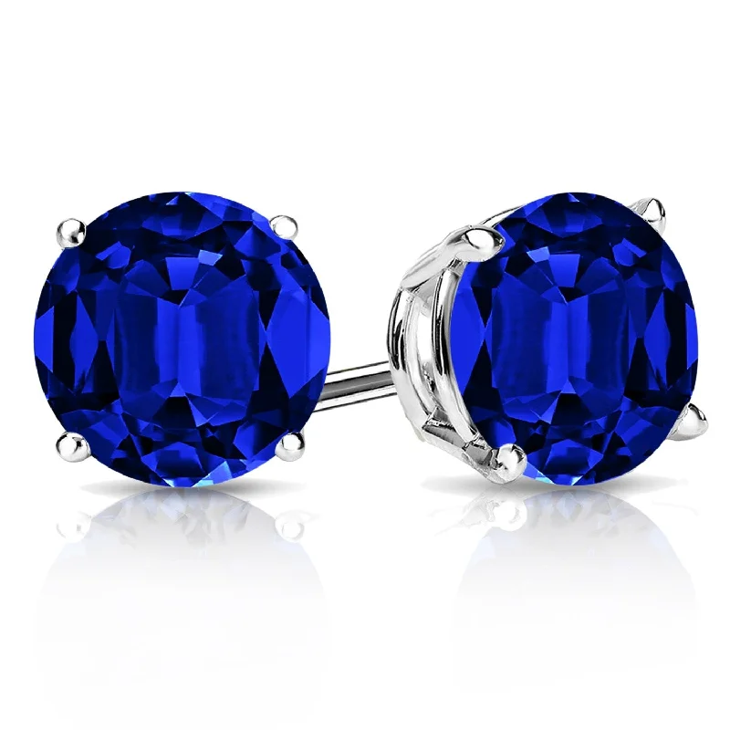 Auriya 14k Gold Lab Grown Gemstone Blue Sapphire Stud Earrings Round 0.25 to 5.00 ct. tw. 4-Prong Basket Screw-Back