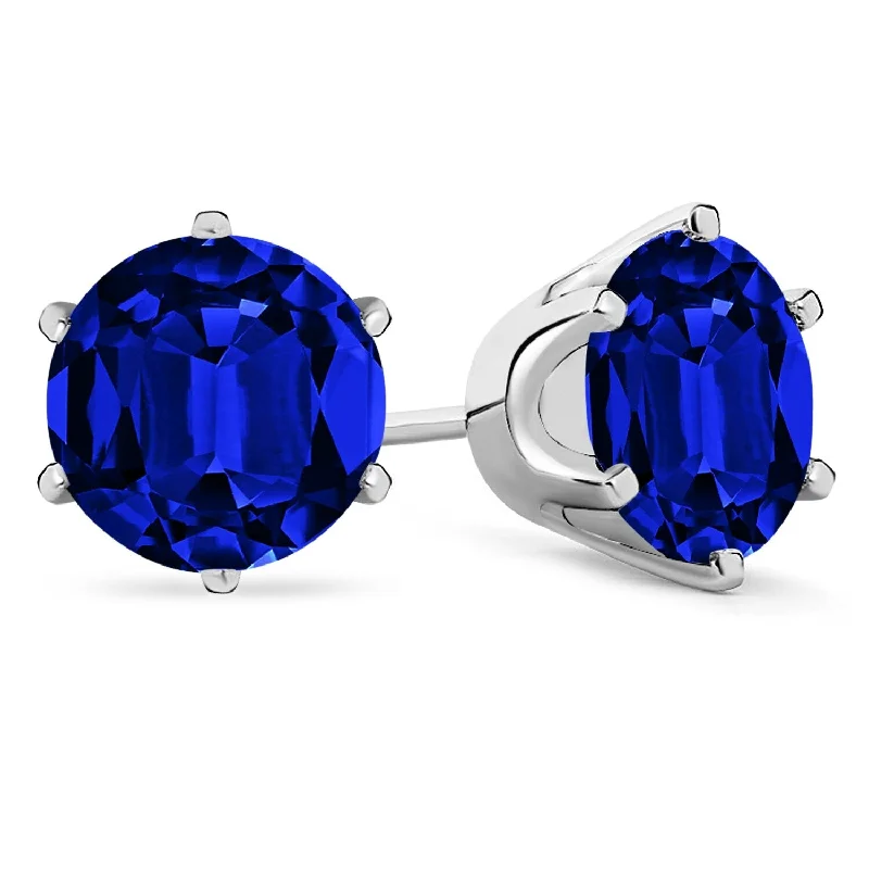 Auriya 14k Gold Lab Grown Gemstone Blue Sapphire Stud Earrings Round 0.25 to 5.00 ct. tw. Crown Push-Back