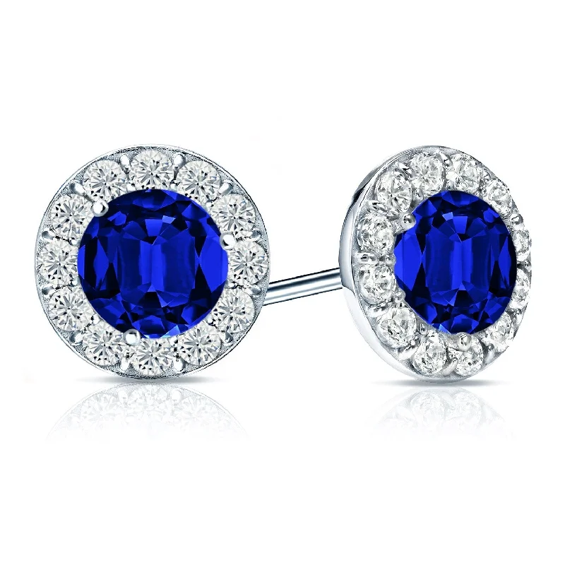 Auriya 14k Gold Lab Grown Gemstone Blue Sapphire Stud Earrings Round 0.25 to 5.00 ct. tw. Halo Push-Back