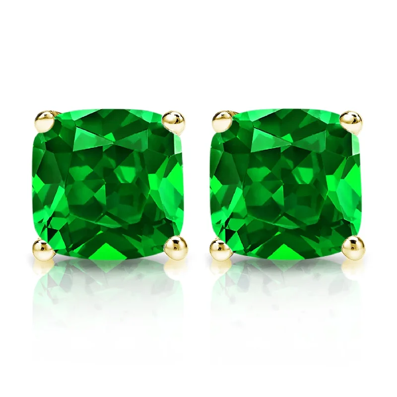 Auriya 14k Gold Lab Grown Gemstone Green Emerald Stud Earrings Cushion 0.25 to 5.00 ct. tw. 4-Prong Basket Screw-Back