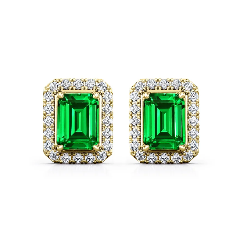 Auriya 14k Gold Lab Grown Gemstone Green Emerald Stud Earrings Emerald 0.25 to 5.00 ct. tw. Halo Screw-Back