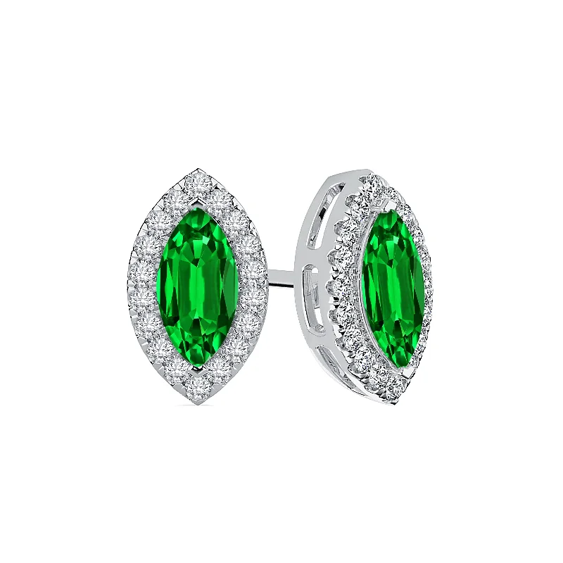 Auriya 14k Gold Lab Grown Gemstone Green Emerald Stud Earrings Marquise 0.25 to 5.00 ct. tw. Halo Push-Back