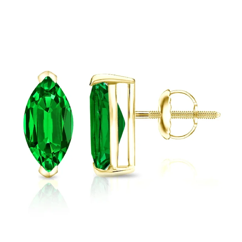 Auriya 14k Gold Lab Grown Gemstone Green Emerald Stud Earrings Marquise 0.25 to 5.00 ct. tw. V-End Prong Screw-Back