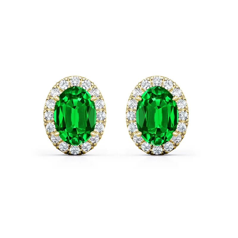 Auriya 14k Gold Lab Grown Gemstone Green Emerald Stud Earrings Oval 0.25 to 5.00 ct. tw. Halo Screw-Back