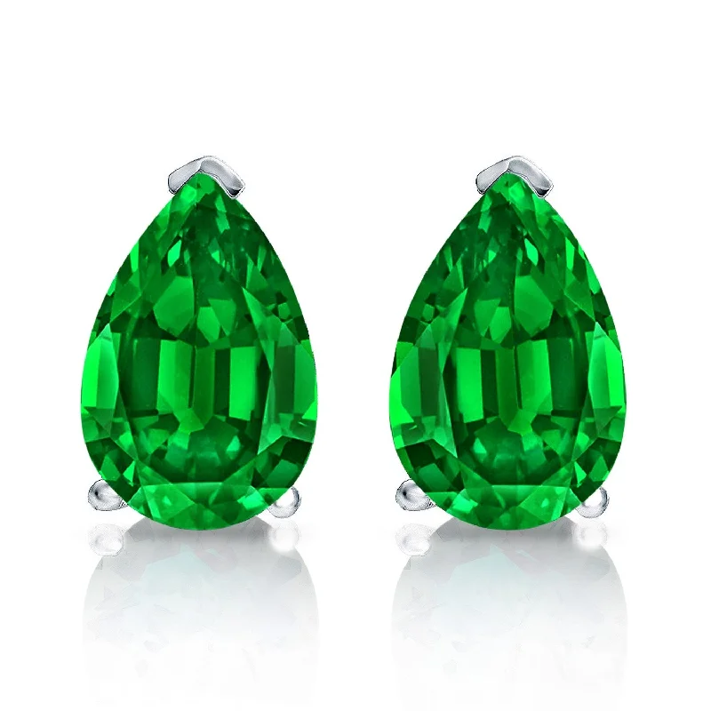 Auriya 14k Gold Lab Grown Gemstone Green Emerald Stud Earrings Pear 0.25 to 5.00 ct. tw. V-End Prong Push-Back