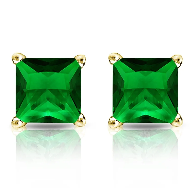 Auriya 14k Gold Lab Grown Gemstone Green Emerald Stud Earrings Princess 0.25 to 5.00 ct. tw. 4-Prong Basket Push-Back