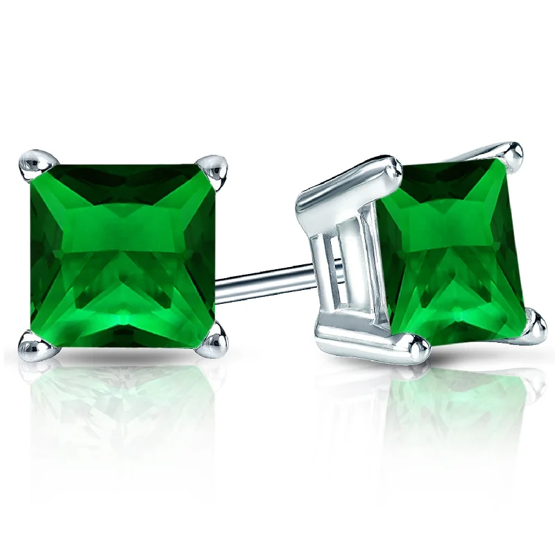 Auriya 14k Gold Lab Grown Gemstone Green Emerald Stud Earrings Princess 0.25 to 5.00 ct. tw. 4-Prong Basket Screw-Back